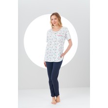 Pjs 24115 Kadın Üst Desenli Düğmeli Pijama Takım