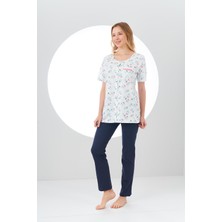 Pjs 24115 Kadın Üst Desenli Düğmeli Pijama Takım