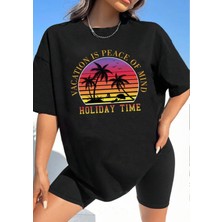 Amor Man Büyük Beden Özel Tasarım Holidaytıme Baskılı Pamuk Oversize Kadın T-Shırt