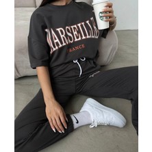 Amor Man Büyük Beden Özel Tasarım Marseılle Baskılı  Pamuk Kısa Kollu Yazlık Kadın Eşofman Takımı