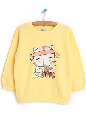 Hello Baby Basic Kedicik Desenli Sweatshirt Kız Bebek