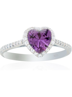 Silveranka 925 Ayar Gümüş Ametist Swarovski Kalp Yüzük