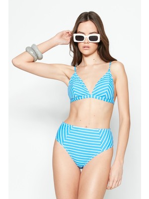 C&city Yüksek Bel Üçgen Bikini Takım 3228 Turkuaz/beyaz