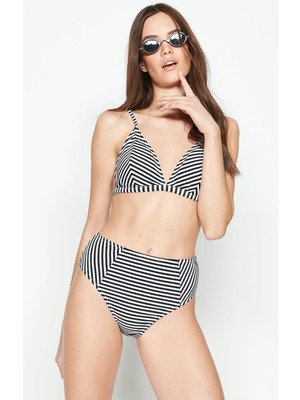 C&city Yüksek Bel Üçgen Bikini Takım 3228 Lacivert/beyaz