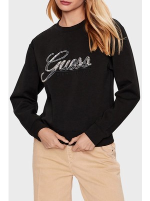 Guess Cn Script Pamuklu Regular Fit Bisiklet Yaka Sweat Bayan Sweat W3YQ03KB932 Jblk