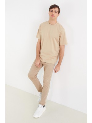 Nalu Oversize Basic Erkek T-Shirt Bej