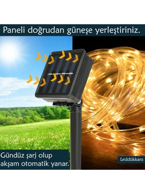 Filli Kutum 100 LED 12 Metre Sarı Flex Peri LED Işık Güneş Enerjili Solar Bahçe Balkon Ağaç Aydınlatması Solar Hortum LED