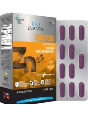 Zade Vital Çinko Plus Takviye Edici Gıda 30 Kapsül