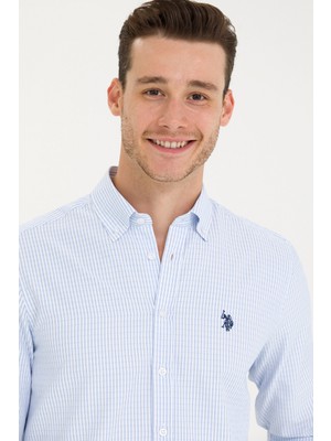 U.S. Polo Assn. Erkek Mavi Desenli Gömlek 50265843-VR036