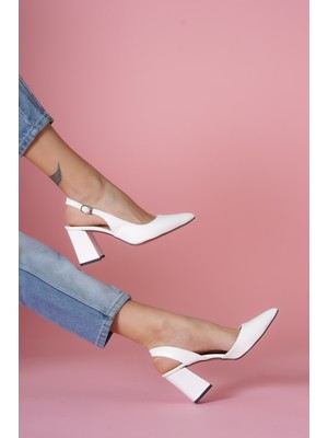 Divolya Sahra Beyaz Topuklu Günlük Kullanım Ayakkabı