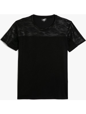 Koton Spor Tişört Kamuflaj Baskılı Bisiklet Yaka Kısa Kollu