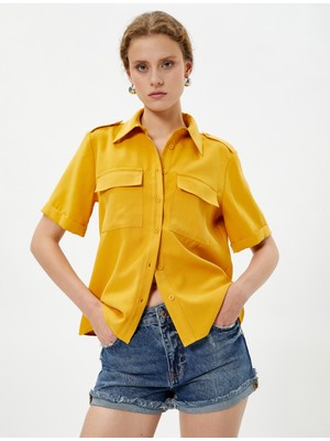 Koton Apolet Detaylı Gömlek Cepli Kısa Kollu İpeksi Dokulu