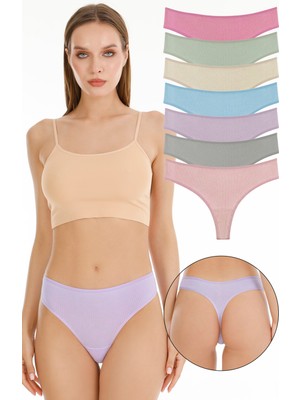 Sensu Kadın Fitilli Brazilian Tanga 7 Li Paket Set - Açık Renk