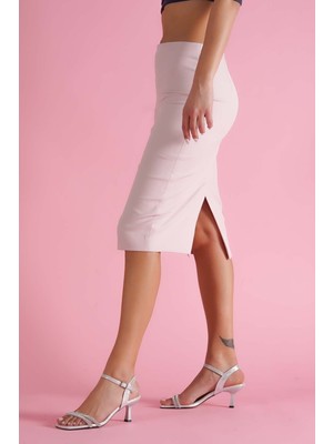 Divolya Aidan Gümüş Önü Taş Detaylı Günlük Kullanım Topuklu Ayakkabı