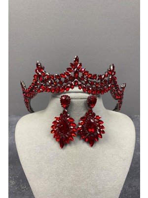 Hayalperest Boncuk Venedik Taşlı Gelin Kına Tacı ve Damla Küpe Seti