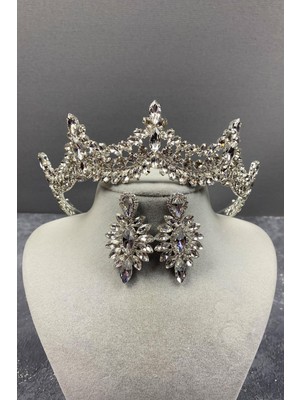 Hayalperest Boncuk Venedik Taşlı Gelin Tacı ve Damla Küpe Seti