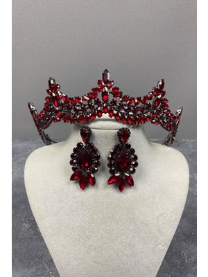 Hayalperest Boncuk Venedik Taşlı Gelin Kına Tacı ve Damla Küpe Seti