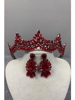 Hayalperest Boncuk Venedik Taşlı Gelin Kına Tacı ve Damla Küpe Seti
