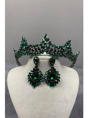 Hayalperest Boncuk Venedik Taşlı Gelin Kına Tacı ve Damla Küpe Seti