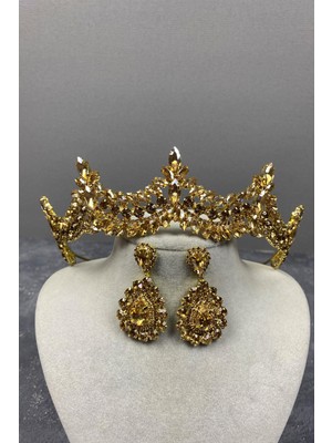 Hayalperest Boncuk Venedik Taşlı Gelin Kına Tacı ve Damla Küpe Seti