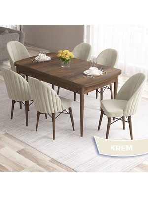 Canisa Concept Ves Serisi 80X132 Mdf Açılabilir Barok Ahşap Desen Mutfak Masa Takımı 6 Sandalye