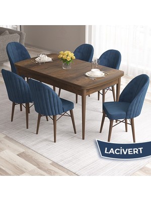 Canisa Concept Ves Serisi 80X132 Mdf Açılabilir Barok Ahşap Desen Mutfak Masa Takımı 6 Sandalye