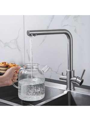 Badem10 Arıtma Mutfak Lavabo Musluğu Bataryası Mix Eyve Sıcak Soğuk Çift Su Girişli Çeşmesi 40 cm
