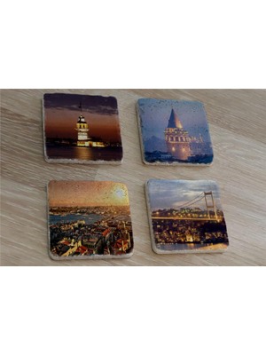 Tablosan Istanbul Manzaraları Doğal Taş Bardak Altlığı 4'lü Set - Natural Stone Coasters