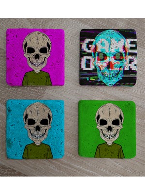 Tablosan Kuru Kafa Game Over Doğal Taş Bardak Altlığı 4'lü Set - Natural Stone Coasters