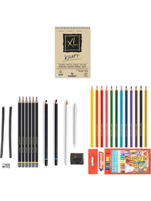 Adel Yayınları Eskiz Set 27 Parça Set 6 + Dereceli Kalem + Kuru Boya + A5 Defter + Hamur Silgi + Kömür + Füzen