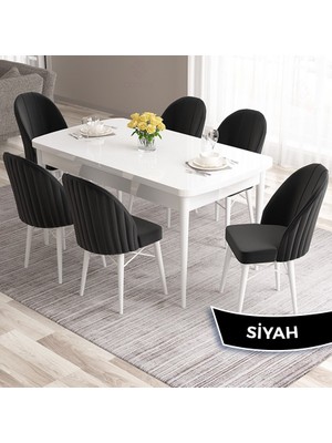 Canisa Concept Ves Serisi 80X132 Mdf Açılabilir Beyaz Mutfak Masa Takımı 6 Sandalye