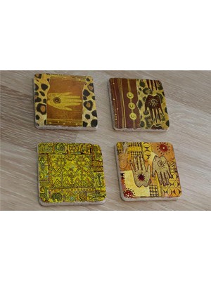 Tablosan Afrika Etnik Desenler Doğal Taş Bardak Altlığı 4'lü Set - Natural Stone Coasters