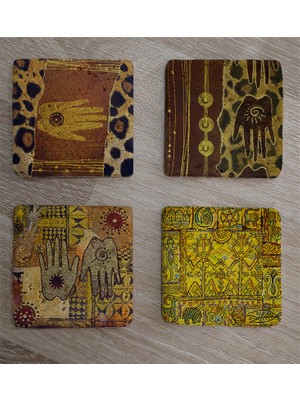 Tablosan Afrika Etnik Desenler Doğal Taş Bardak Altlığı 4'lü Set - Natural Stone Coasters