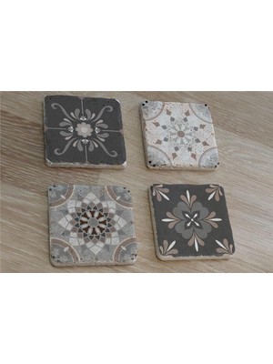 Tablosan Çiçekli Desenler Doğal Taş Bardak Altlığı 4'lü Set - Natural Stone Coasters