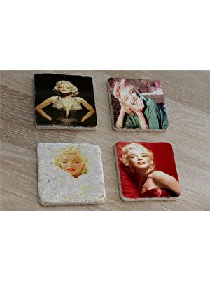 Tablosan Marilyn Monroe Fotoğrafları Doğal Taş Bardak Altlığı 4'lü Set - Natural Stone Coasters