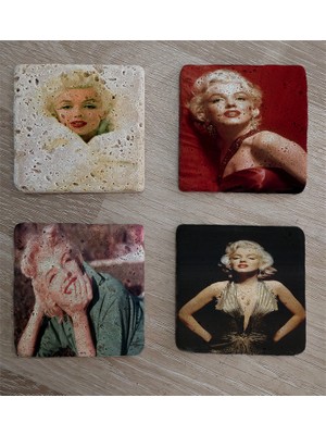 Tablosan Marilyn Monroe Fotoğrafları Doğal Taş Bardak Altlığı 4'lü Set - Natural Stone Coasters