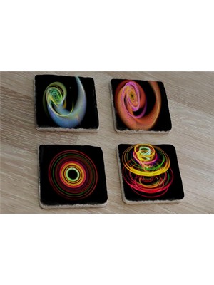 Tablosan Radyal Renkli Tasarımlar Doğal Taş Bardak Altlığı 4'lü Set - Natural Stone Coasters