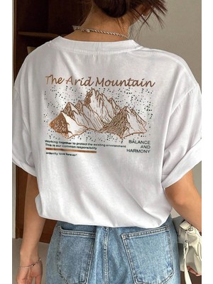 Millionaire Arid Mountain Beyaz Oversize Salas Boyfriend Kadın T-Shirt