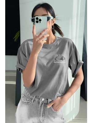 Millionaire Arid Mountain Gri Oversize Salas Boyfriend Kadın T-Shirt