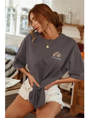 Millionaire Arid Mountain Antrasit Oversize Salas Boyfriend Kadın T-Shirt