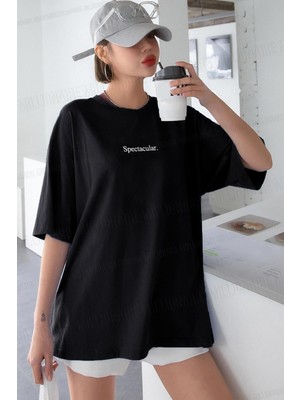 Millionaire Spectacular Siyah Oversize Salas Boyfriend Kadın T-Shirt