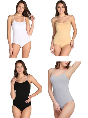 Hepsine Rakip 4lü Kadın İp Askılı Battal Kancalı Çıt Çıtlı Body Büyük Beden