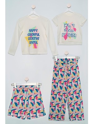 For You Kids 4'lü Tshirt Bluz Pantolon Şort Sarı Takım S27737