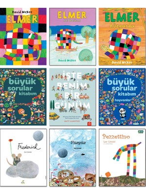 Elmer + Elmer Sel Baskını + Elmer Rüzgarda + Büyük Sorular Kitabım + İşte Benim Bir Günüm + Büyük Sorular Kitabım Hayvanlar + Frederick + Yüzyüz + Pezzetino - 9’lu Çocuk Öykü Seti