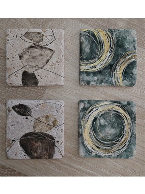 Tablosan Soyut Tasarımlar Doğal Taş Bardak Altlığı 4'lü Set - Natural Stone Coasters