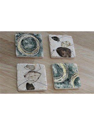 Tablosan Soyut Tasarımlar Doğal Taş Bardak Altlığı 4'lü Set - Natural Stone Coasters