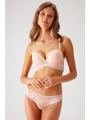 Pierre Cardin 4830 Kadın Dolgulu Dantelli Sütyen Külot Takım-Somon