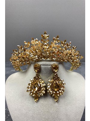 Hayalperest Boncuk Asleny Boncuklu Gelin Kına Tacı ve Mekik Küpe Seti