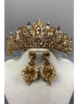 Hayalperest Boncuk Danver Taşlı Gelin Kına Tacı ve Küpe Seti