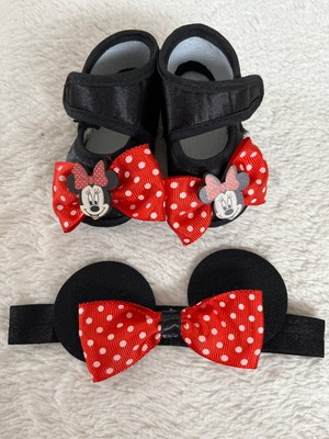 Masal Baby Kids Kız Bebek Bone & Bebek Bandana & Minnie Mouse Bandana Takımlı Patik /mickey Mouse Bebek Hediyelik